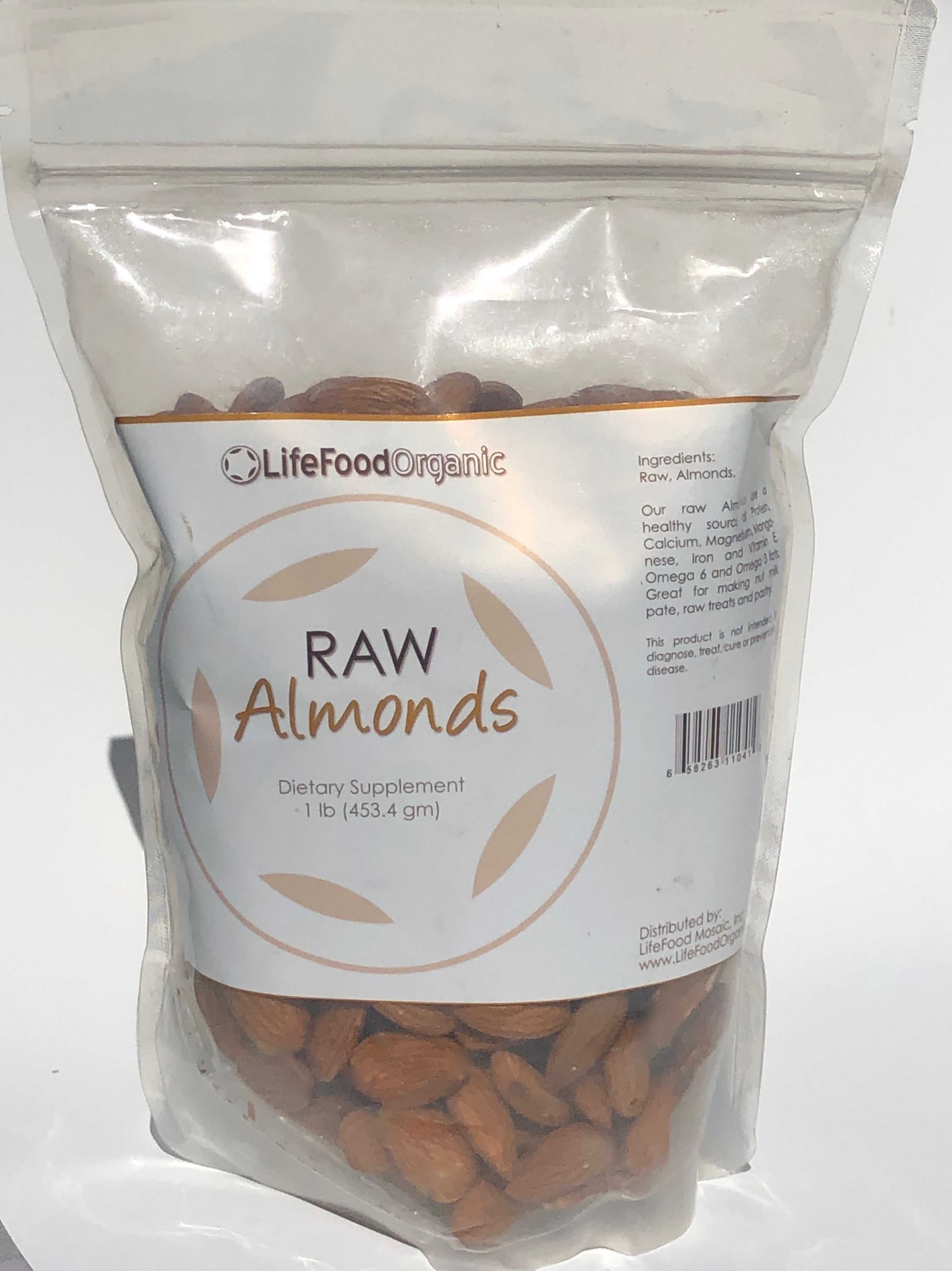 LifeFood Raw Organic Unpasteurized Almonds 1 pound