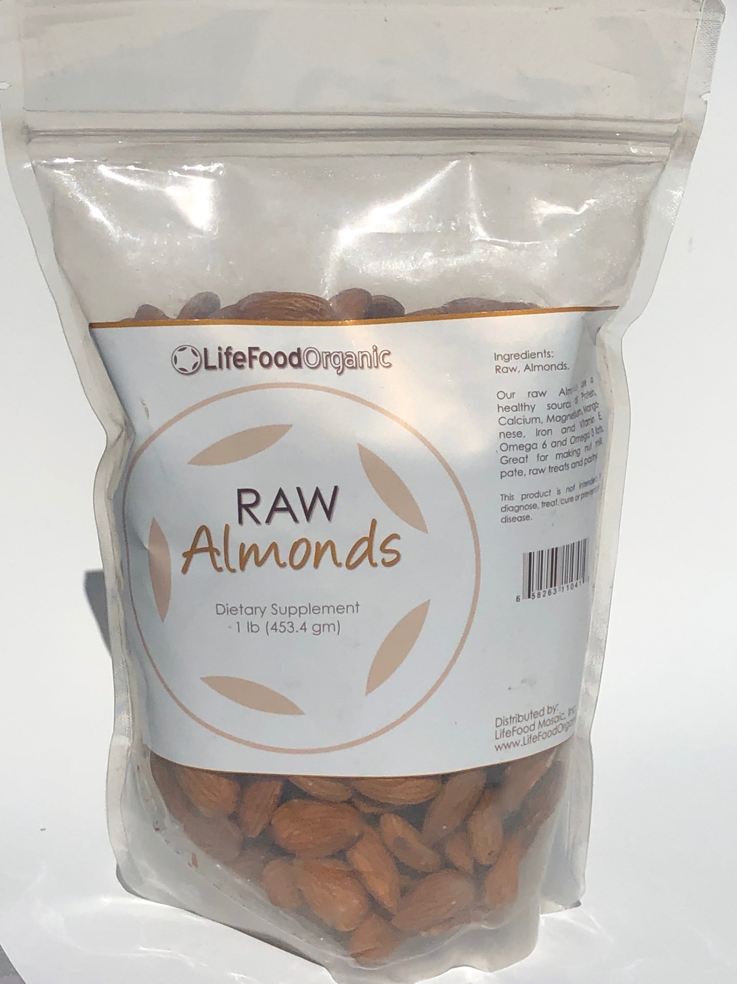 LifeFood Raw Organic Unpasteurized Almonds, 1 pound